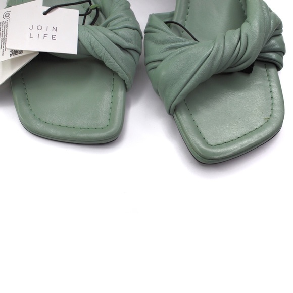 Zara New Knotted Heeled Leather Sandals 7.5 / 38 Seafoam Green NWT - Picture 13 of 16